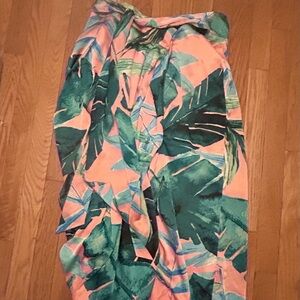 New York & Company Pink Tropical Faux Wrap Silky Maxi Skirt XL
